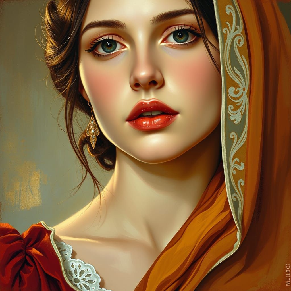 Elegant Woman Gazing with Love and Desire