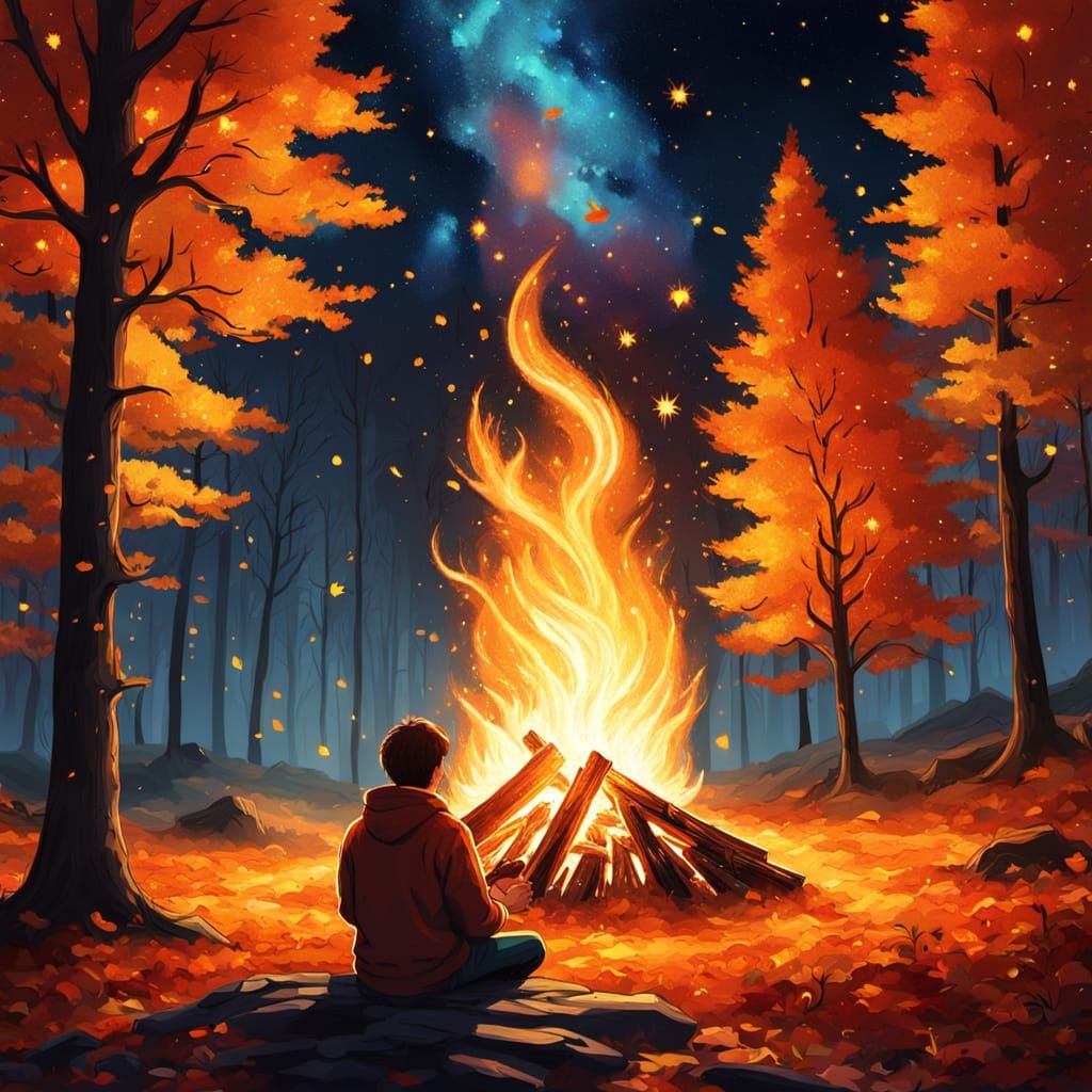 Stargazing in Autumn Forest: Cosmic Impressionism