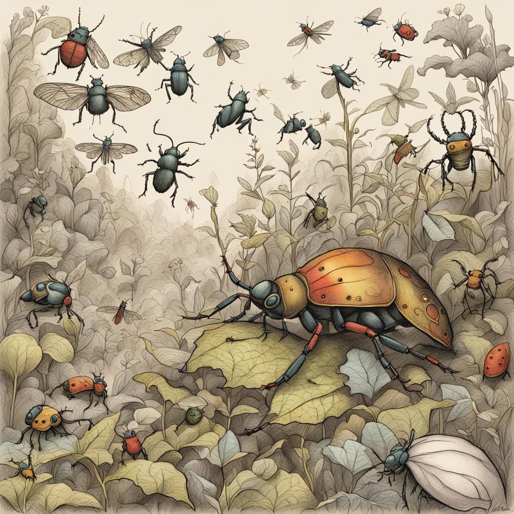 Creepy Colourful Beetle Doodle Sketch