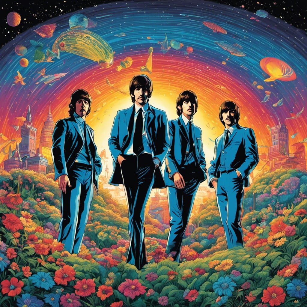 Surreal Beatles Album Cover Art: Modern Colorful Design