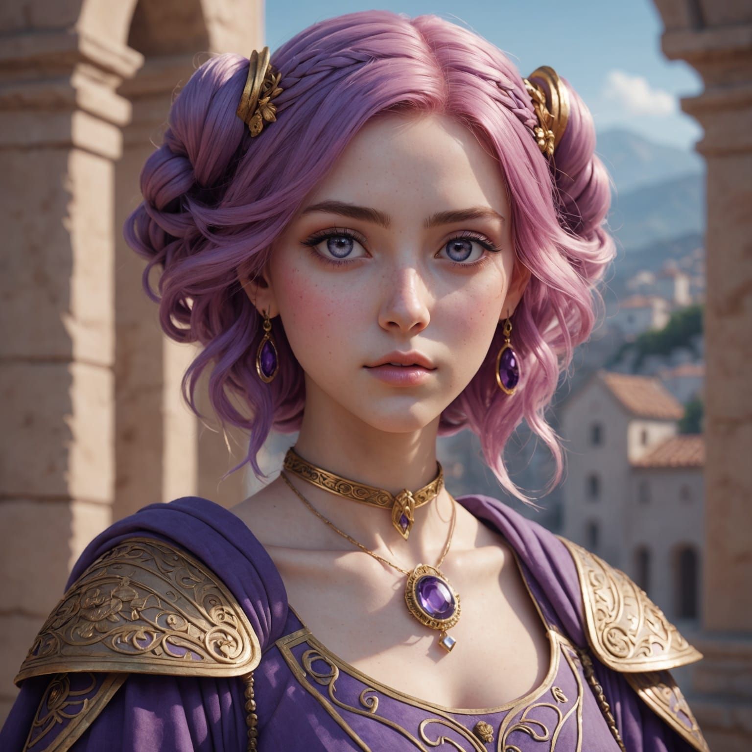 Anime Style Woman in Ancient Greek Clothing