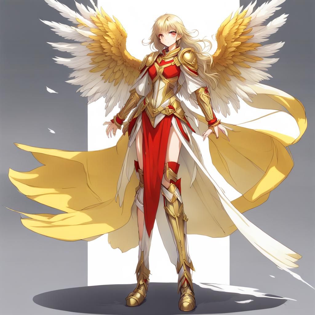 Anime Angel Warrior Character Design with Golden Armor