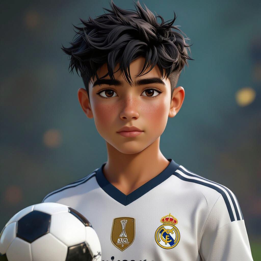 Moroccan Boy Plays Soccer in Fantasy Art Style