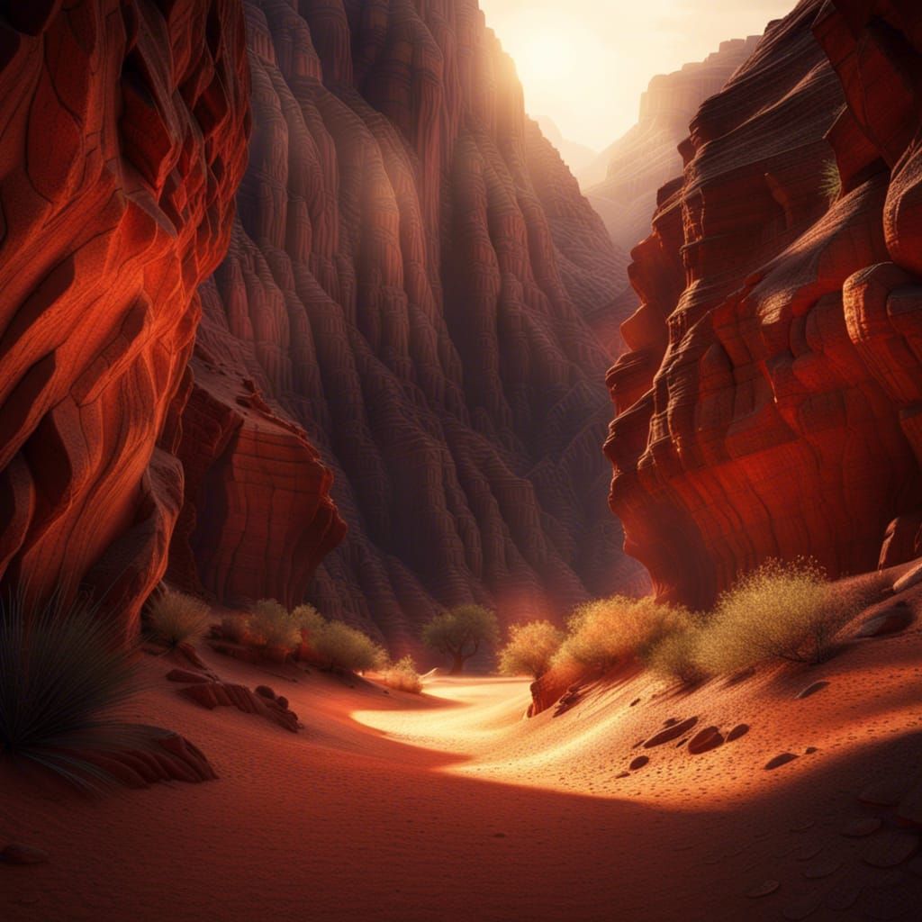Desert Canyon Sunrise in Hyperrealistic Style