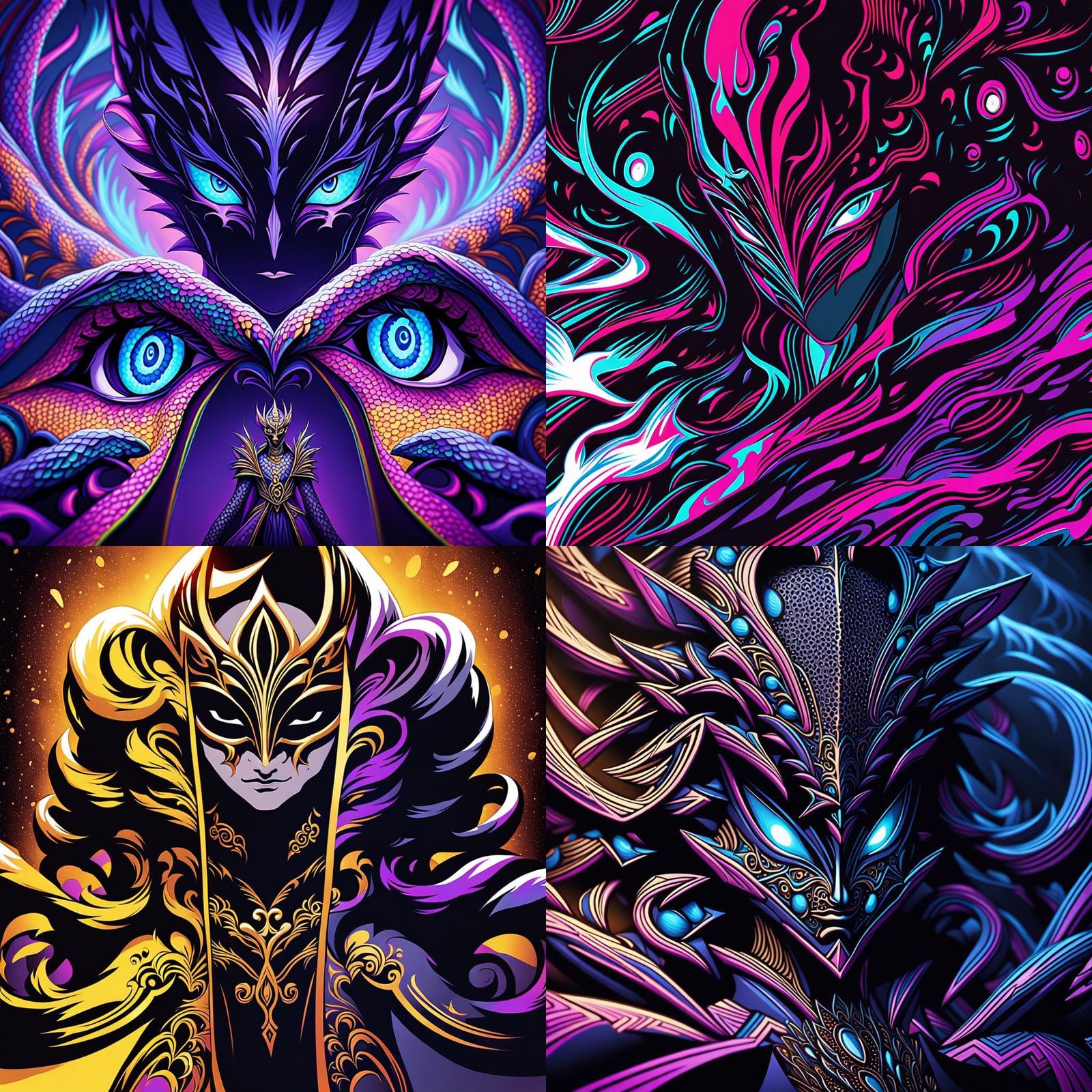 Elegant Masked Figure in Shimmering Robes: Anime Art