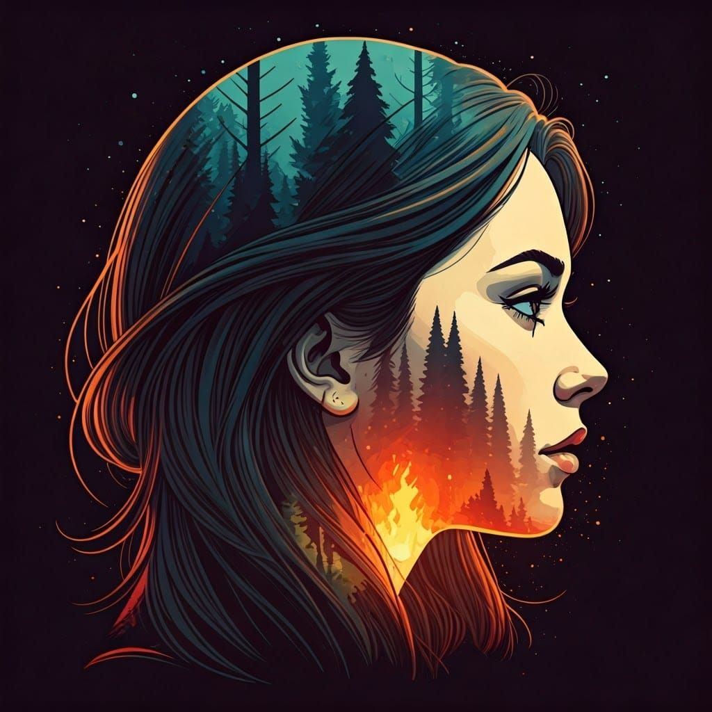 Fiery Woman Portrait in Comic Book Style