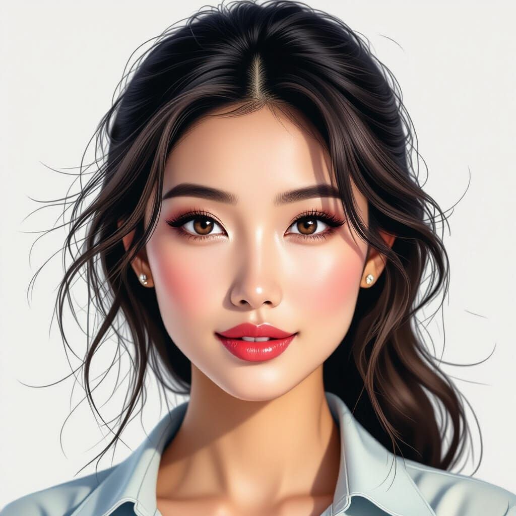 Realistic Chinese Woman Portrait in Charcoal Drawing Style