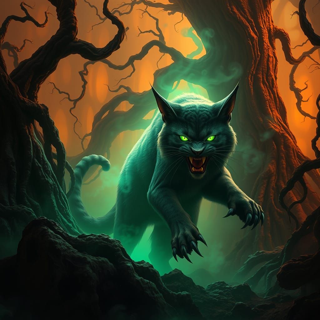 Mystical Feline in Ancient, Emerald Forest