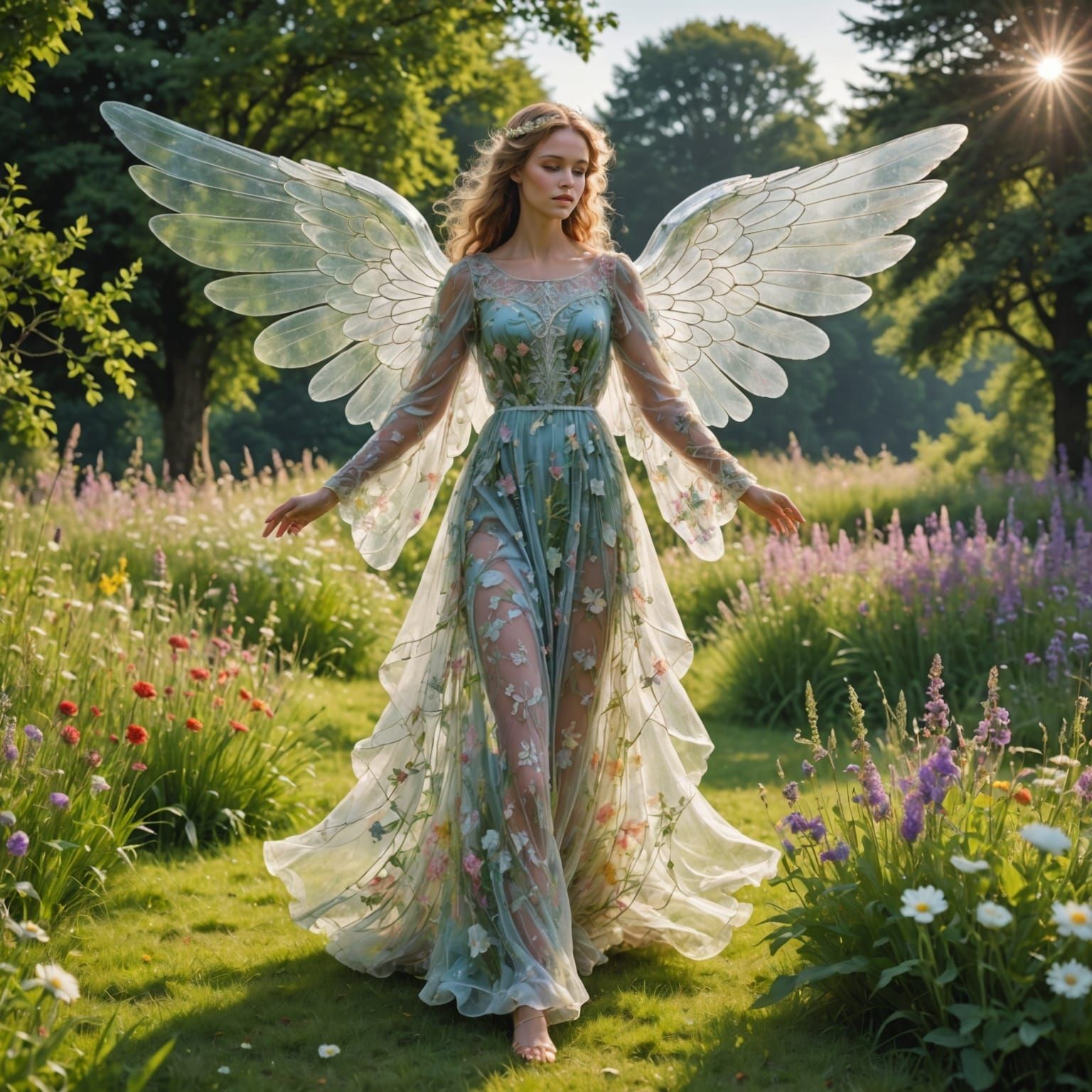 Spectacular Angel in Floral Garden Meadow