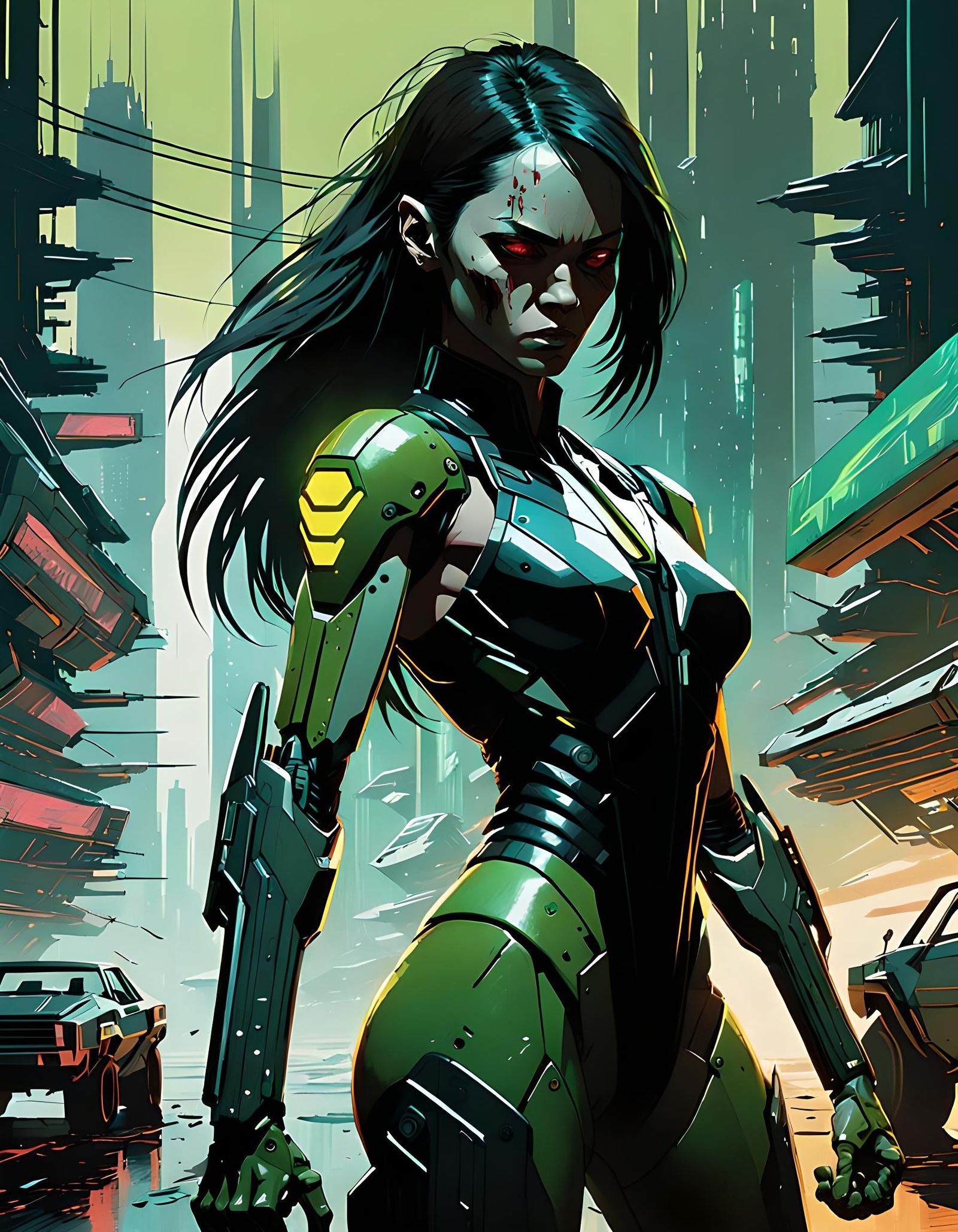 Cyberpsycho Havoc in Gritty Cyberpunk Cityscape