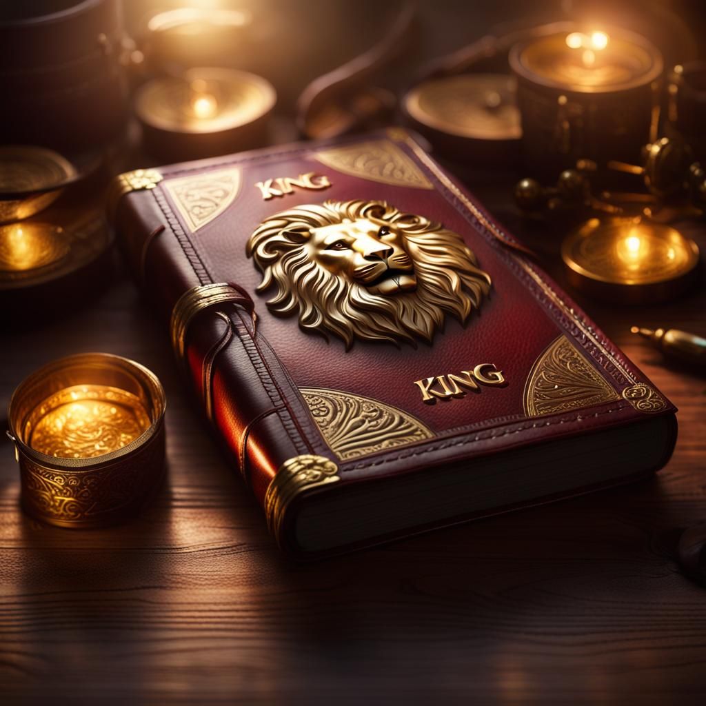 Luxurious Leather Tome with Holographic Lion Projection