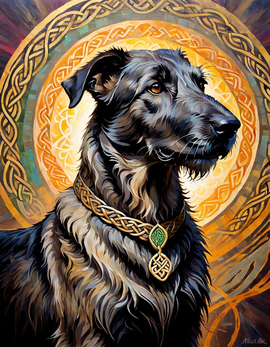 Celtic Wolfhound Silhouette in Modernist Acrylic Painting