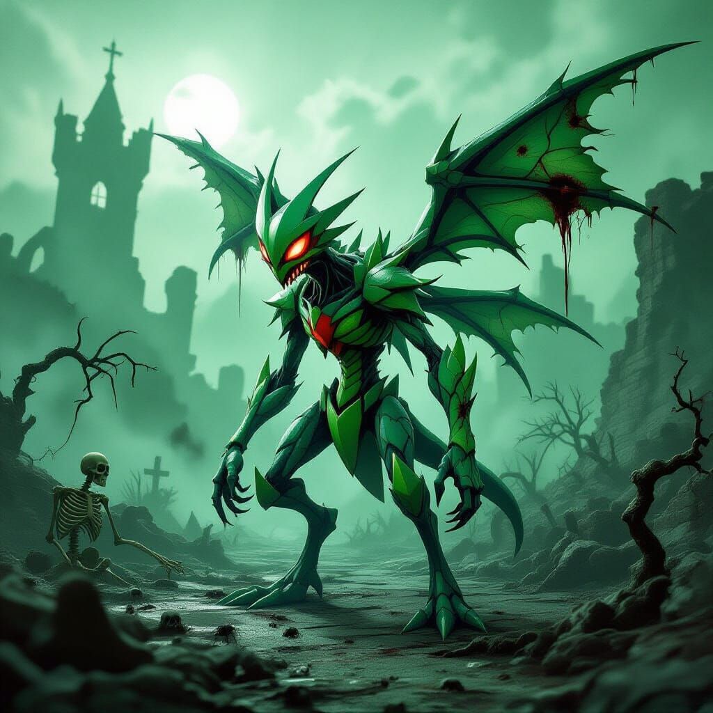 Undead Scyther in Foggy Ruined Pokémon Region