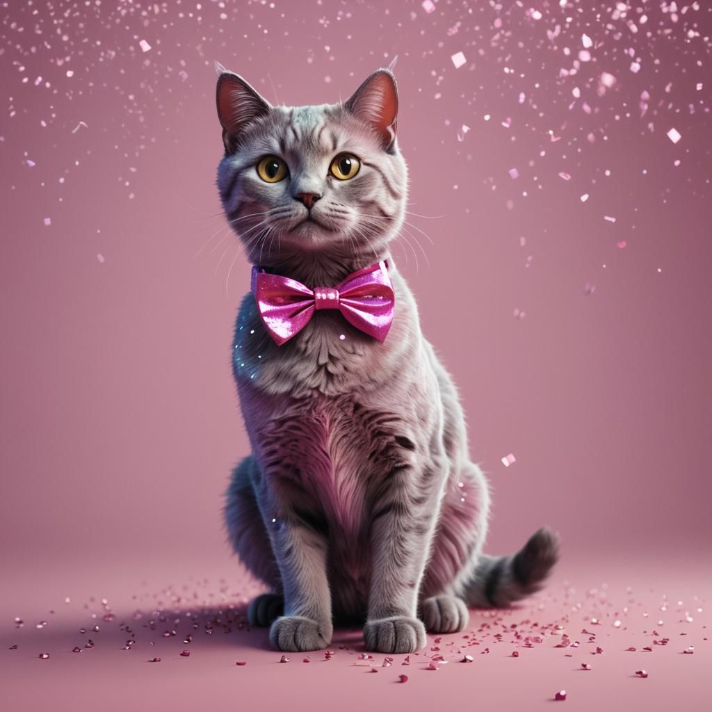 Iridescent Pink Kitty Cat in Detailed Digital Painting