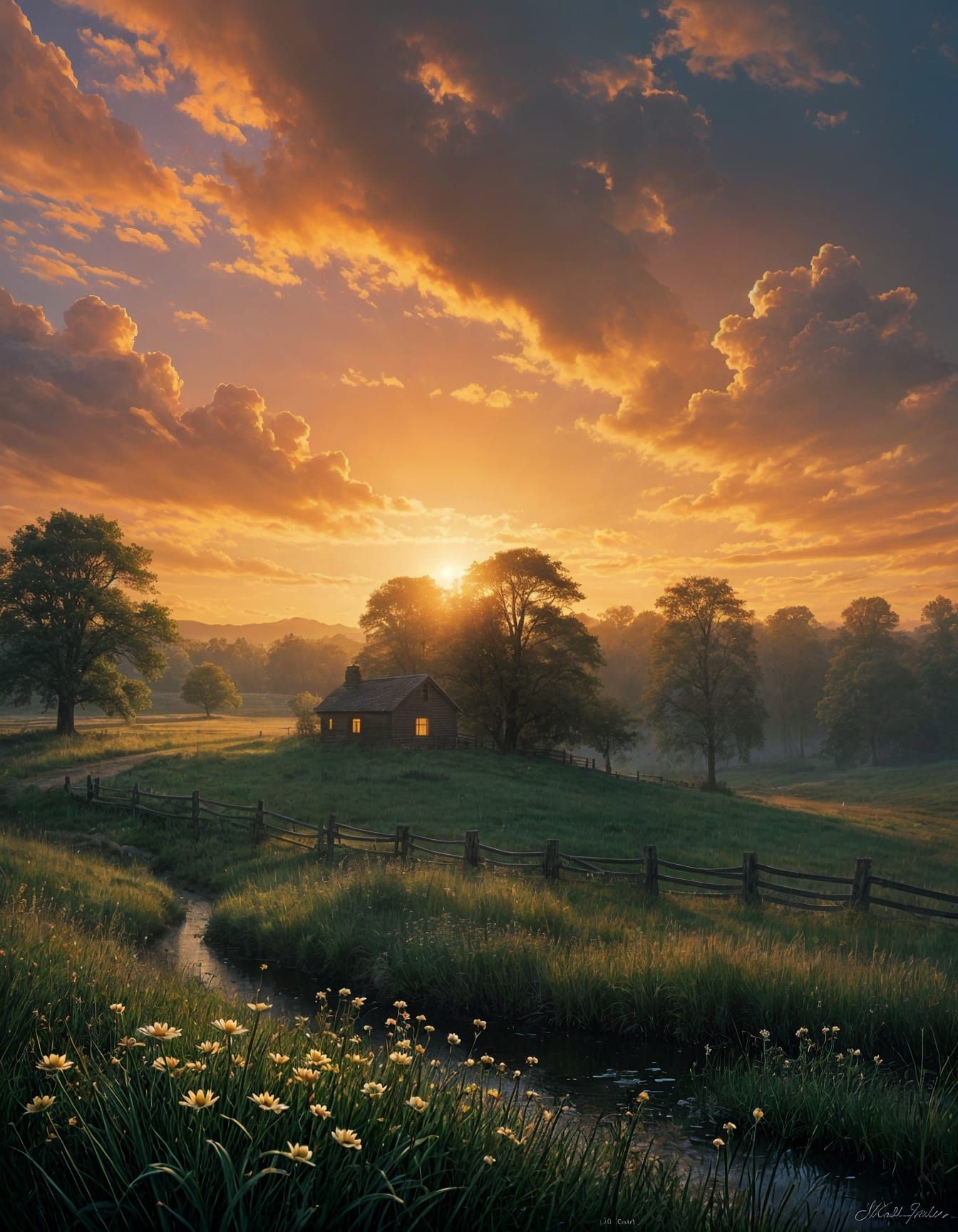 Ethereal Morning Glow in Painterly Style