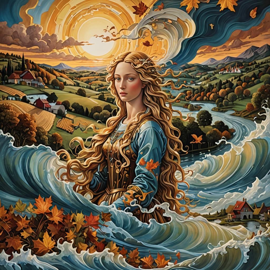 Dadaist Autumn Farm Sunset Oil Painting