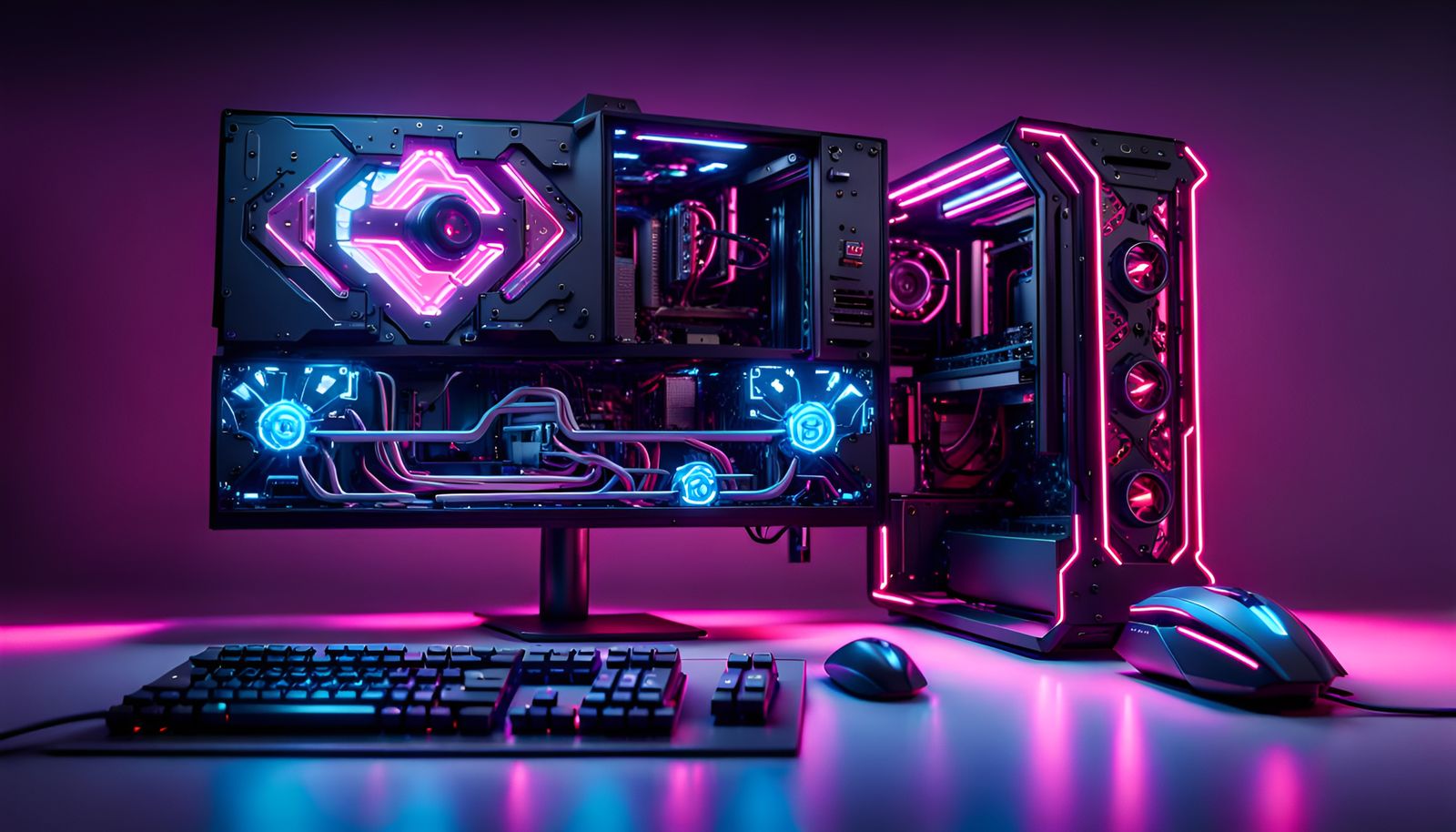 Futuristic Neon Gaming PC Setup in 8K 3D