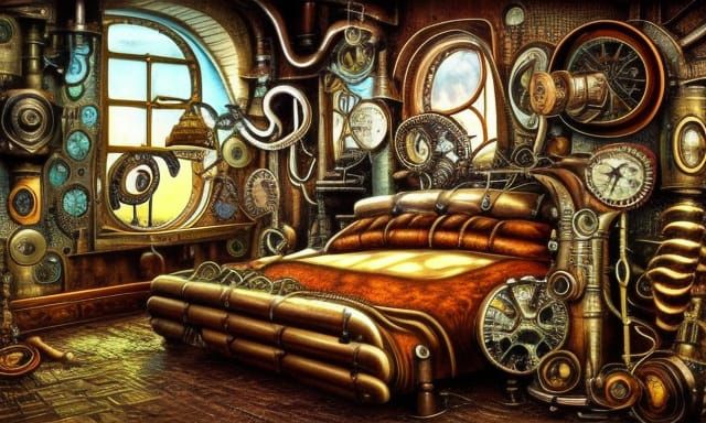 Steampunk Octopus in Industrial Dreamscape