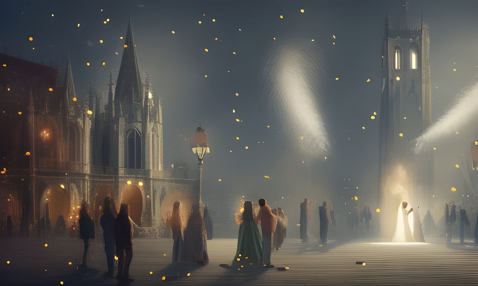 Festive New Year's Eve Celebration in Matte Painting Style