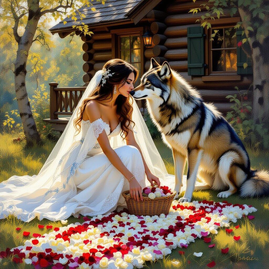 Romantic Picnic with Wolf Mate in Golden Hour Light