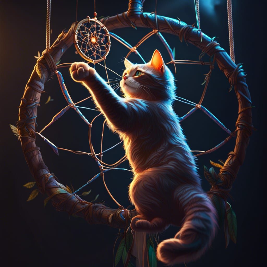 Cat and Dreamcatcher: Hyperdetailed Digital Concept Art