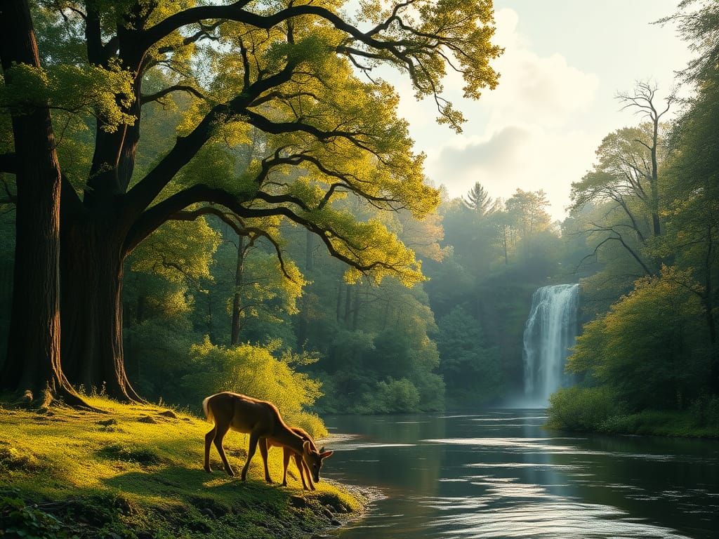 Serene Forest Landscape with Majestic Oaks and Beeches