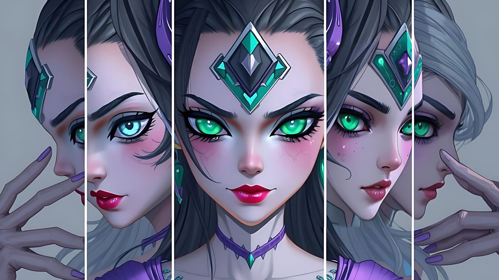 A five panel art piece in relation to a beautiful Alien Prin...