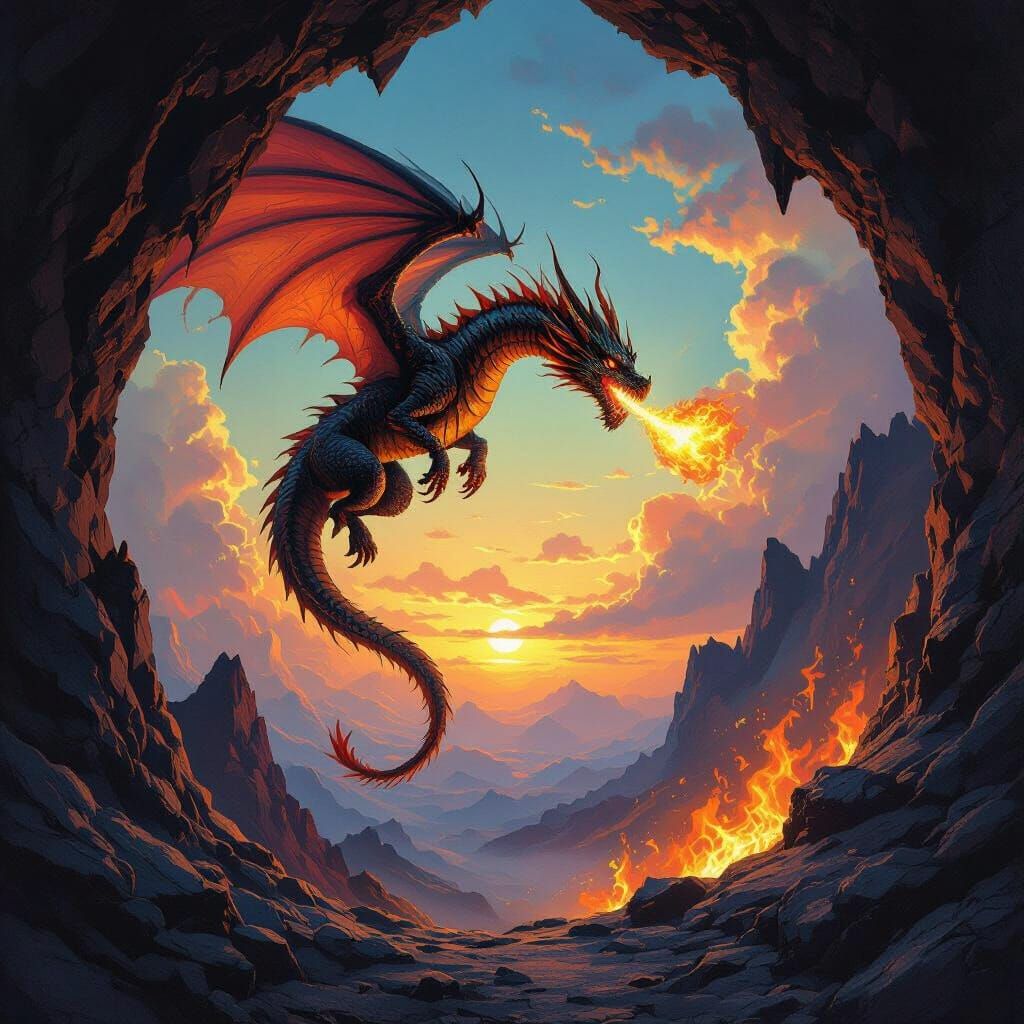Epic Dragon Soaring Through Contrasting Worlds