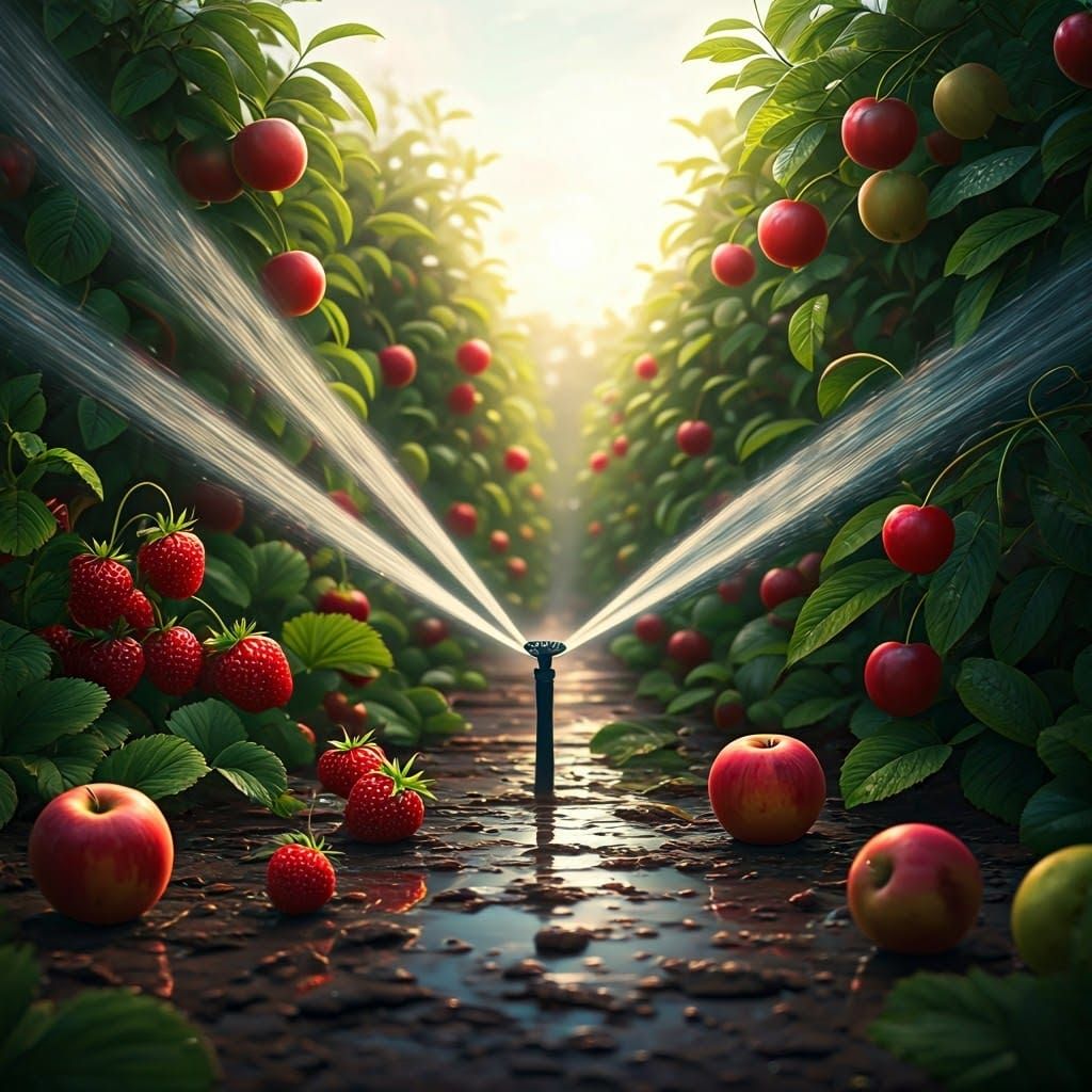 Lush Garden Overflowing with Ripe Red Fruits