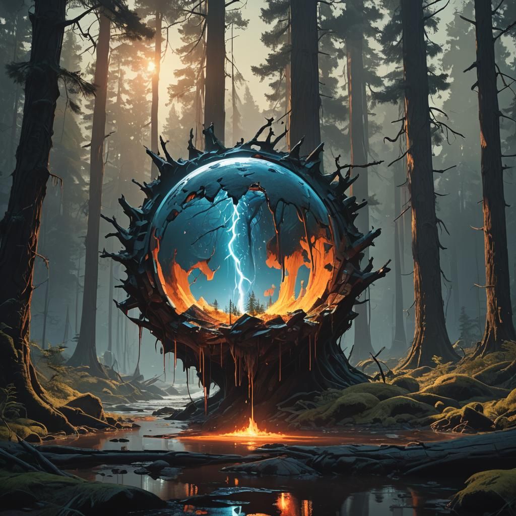 Earth Melts on Parchment in Fantasy Digital Painting