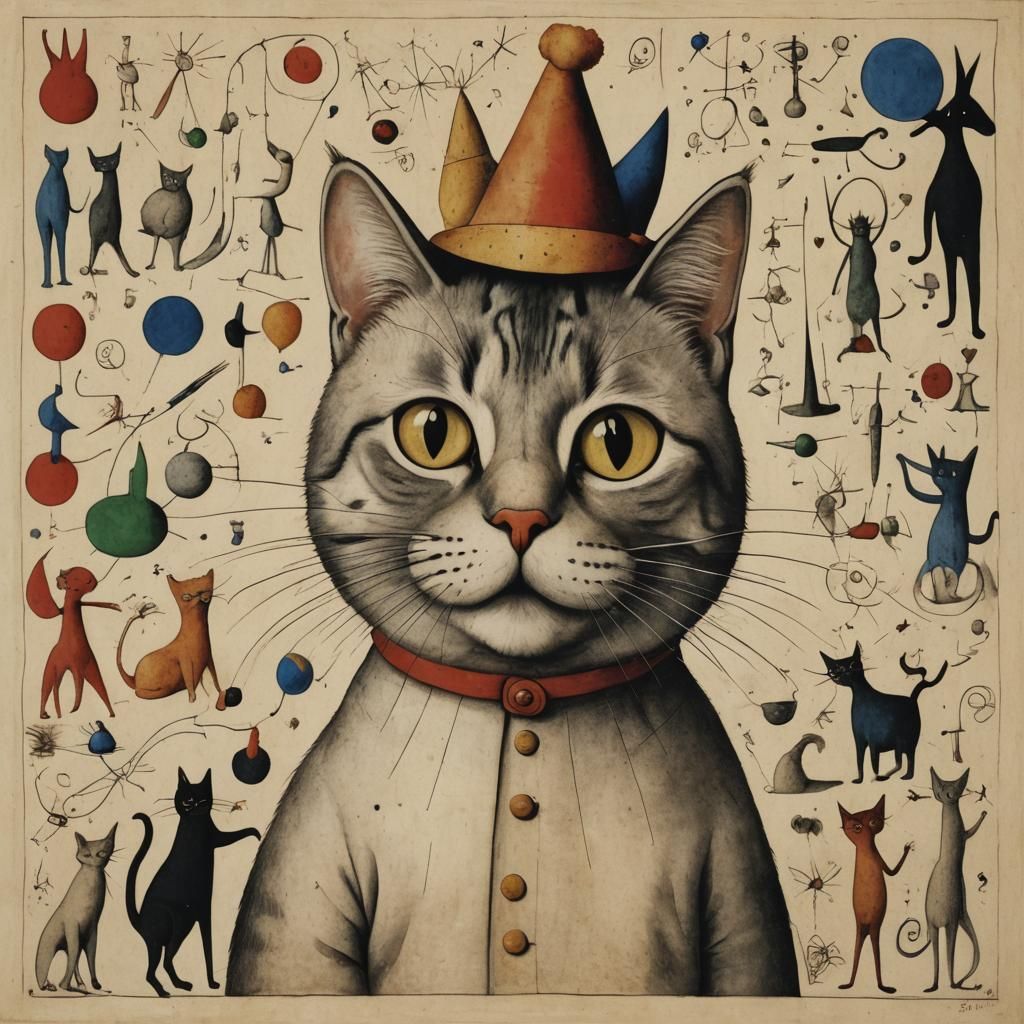 Surreal Cat Support System: Cubist Engraving