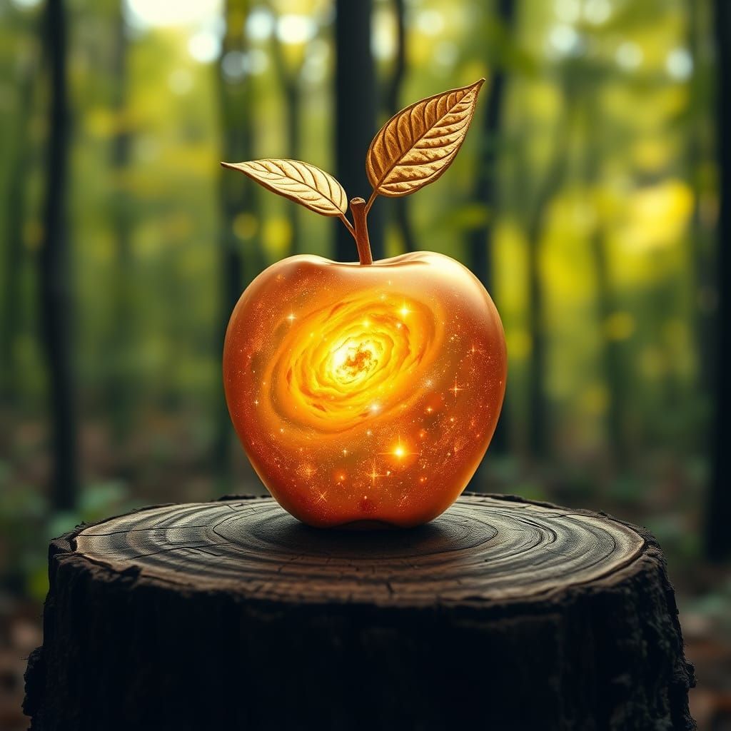 Golden Galaxy Apple on Forest Stump