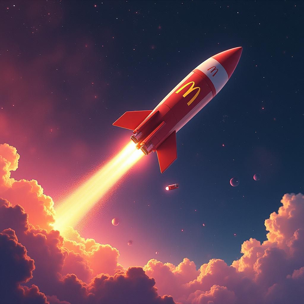 McDonald's Rocket Launch in Retro-Futuristic Style