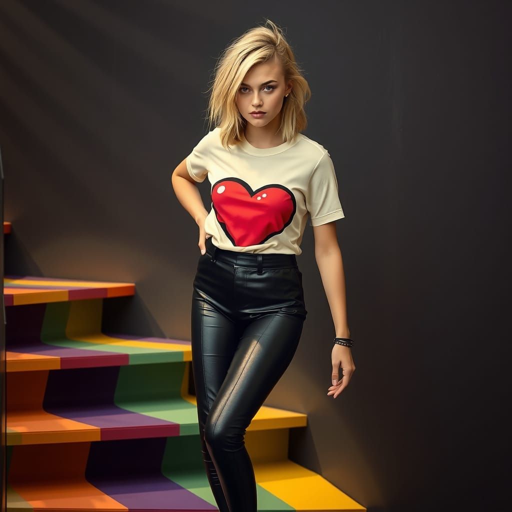 Rainbow Staircase: Pop Art Fashion Portrait