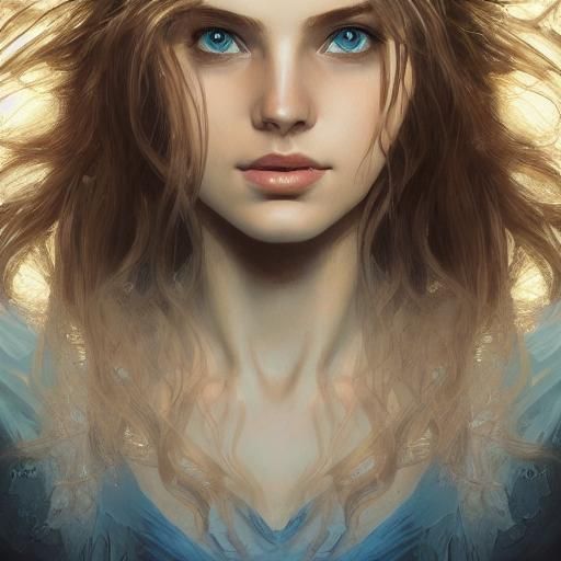 Drowning Smile: Hyperdetailed Portrait in Art Nouveau Style