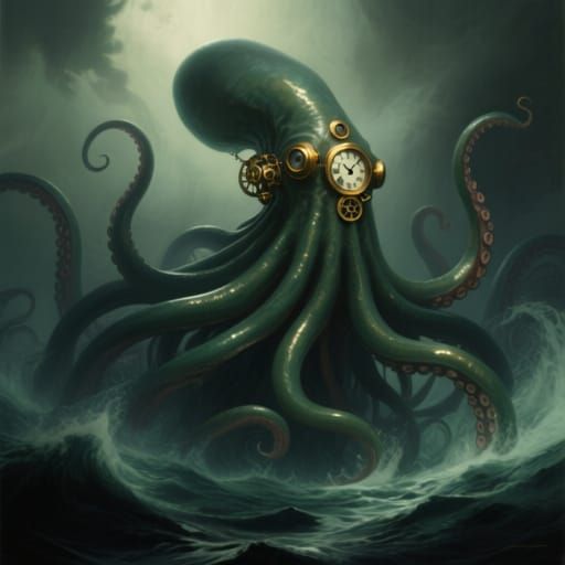 Brass Clockwork Kraken Emerges From Mysterious Ocean