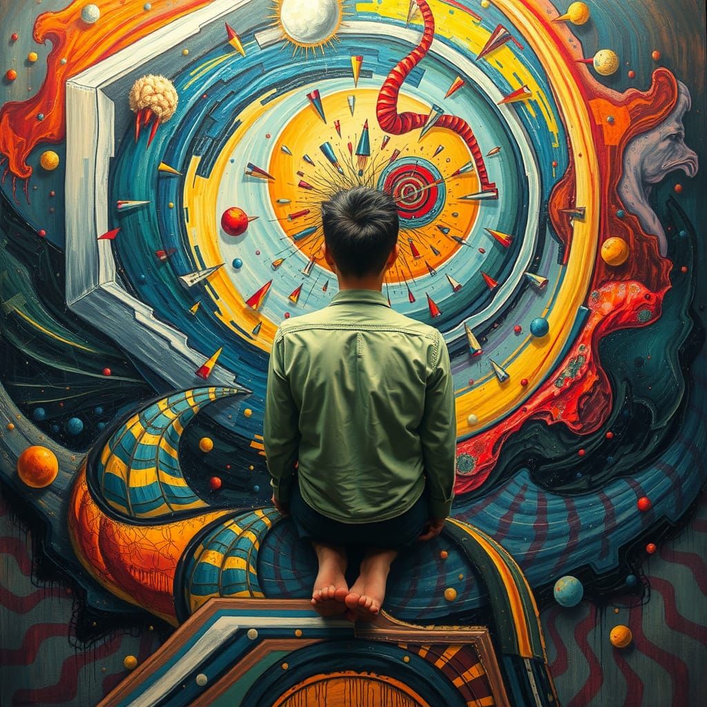 Psychedelic Mindscape: A Swirling Tornado of Thoughts