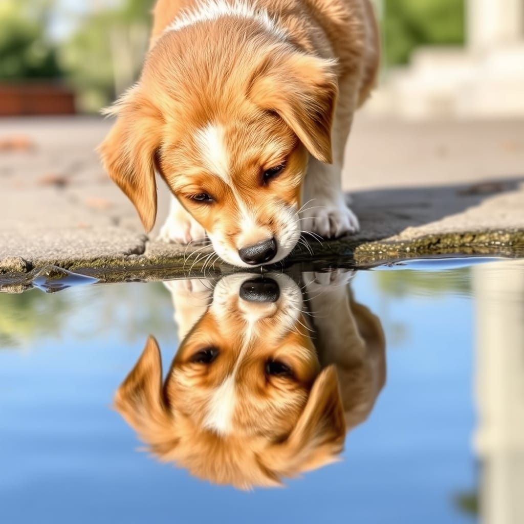 Canine Contemplation in Water's Glassy Surface