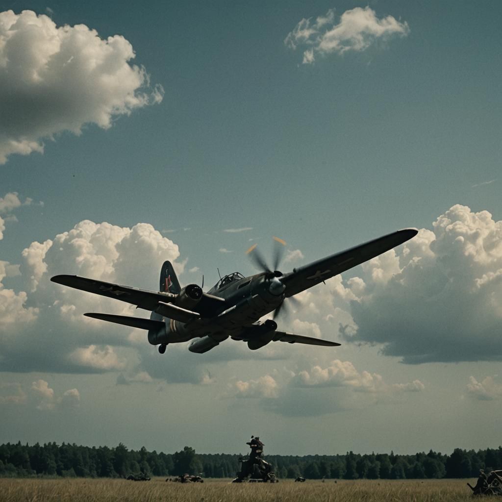 Dramatic WWII Plane in Flight: Cinematic Film Still