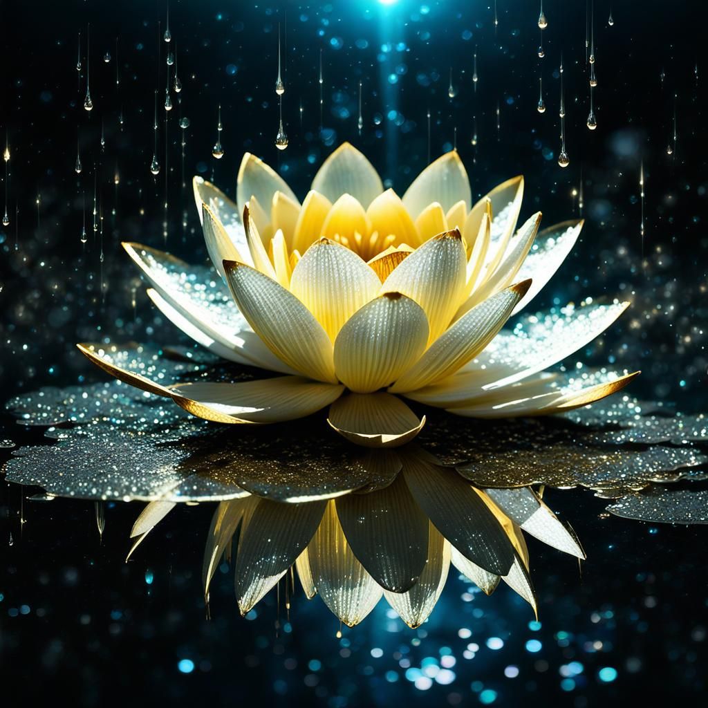 Glittering Crystal Water Lily with Bioluminescent Stardust