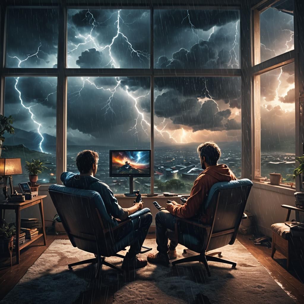 Cozy Gaming Night During a Storm