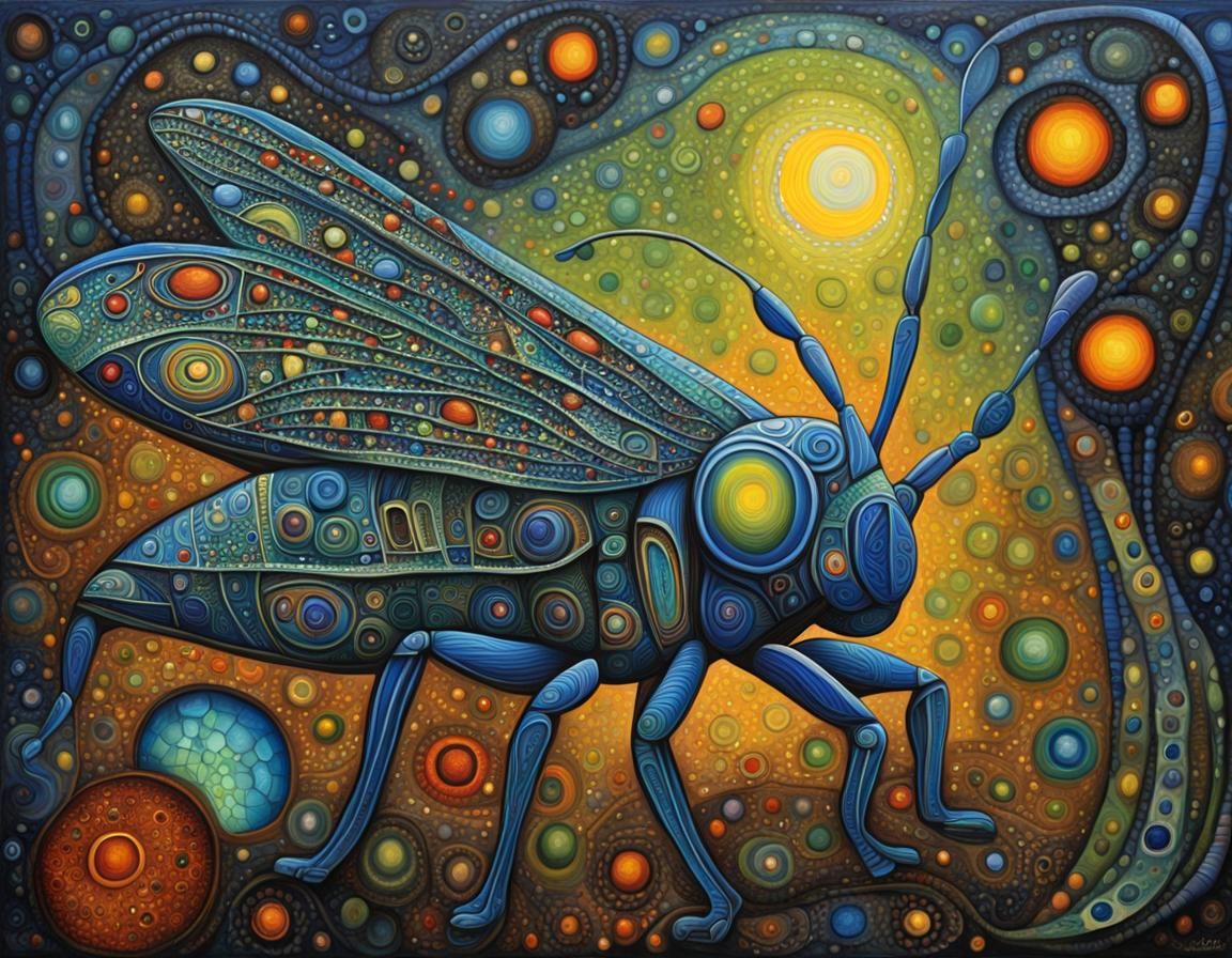 Mystic Grasshopper in Expressionist Oil Painting