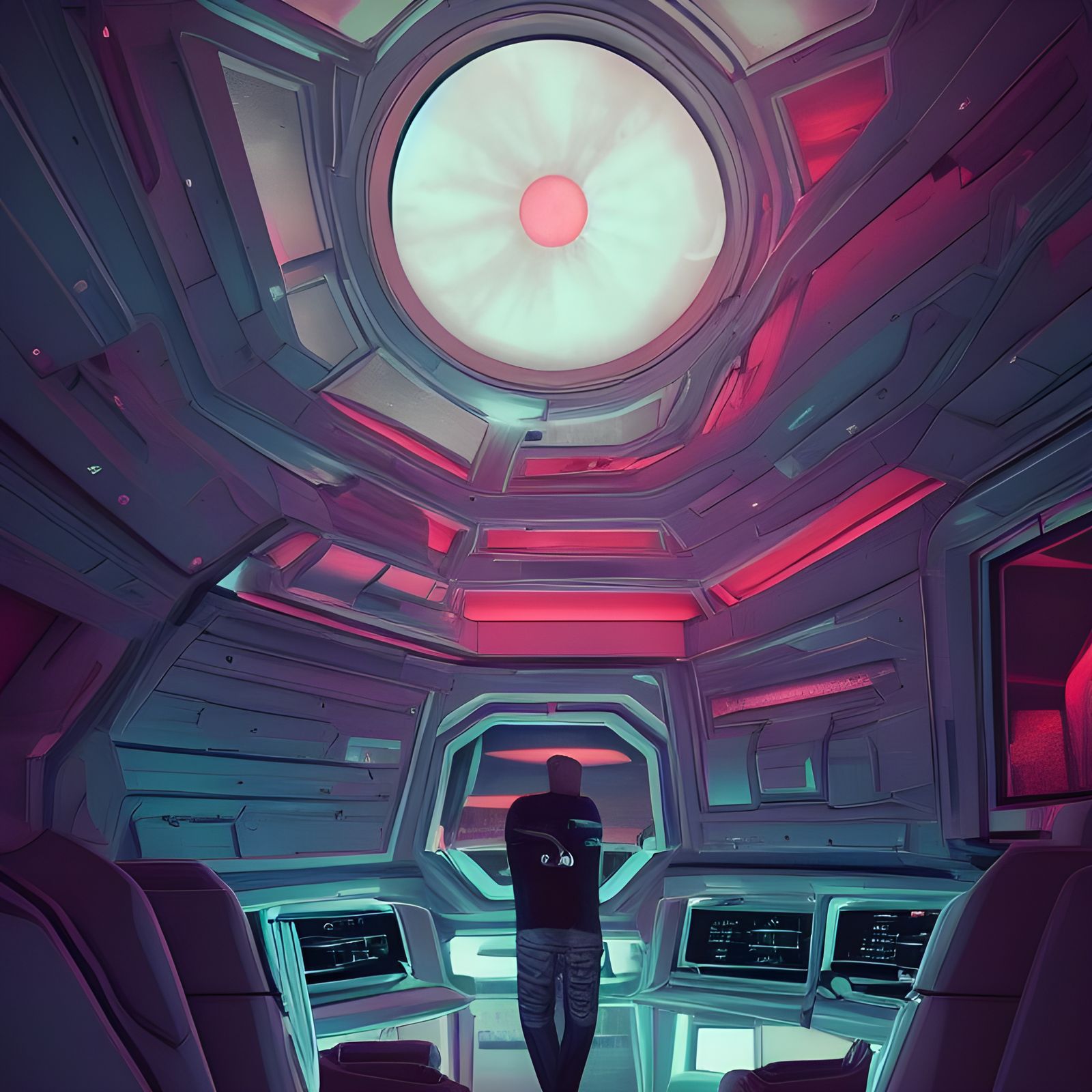 Man Inside a Futuristic Spaceship Interior