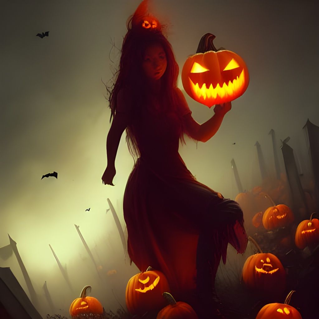 Halloween Pumpkin Girl in Dark Fantasy Style