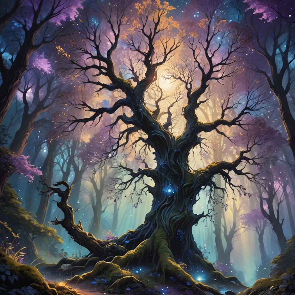 Moonlit Fantasy Realm: Ethereal Forest Concept Art