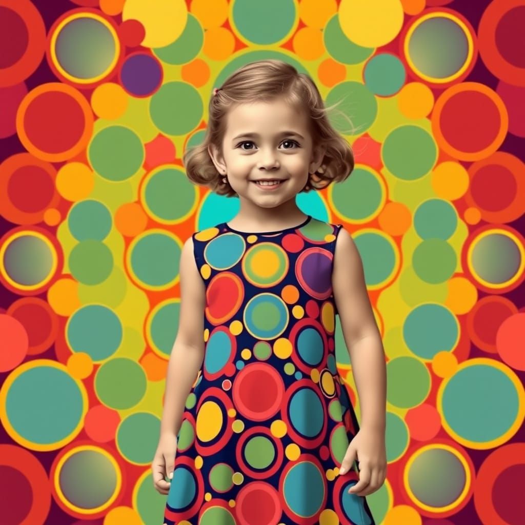 Girl in Dress with Geometric Circle Pattern