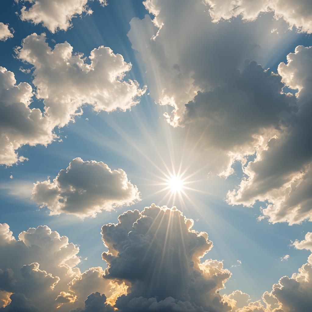 Divine Sunshine Beams Through Soft Clouds