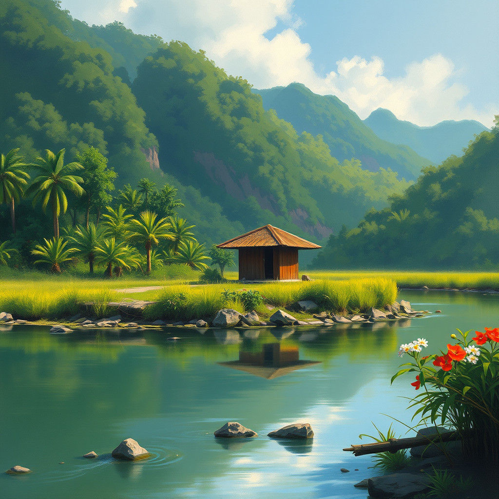 Tranquil River Guardhouse in Indonesian Rural Style