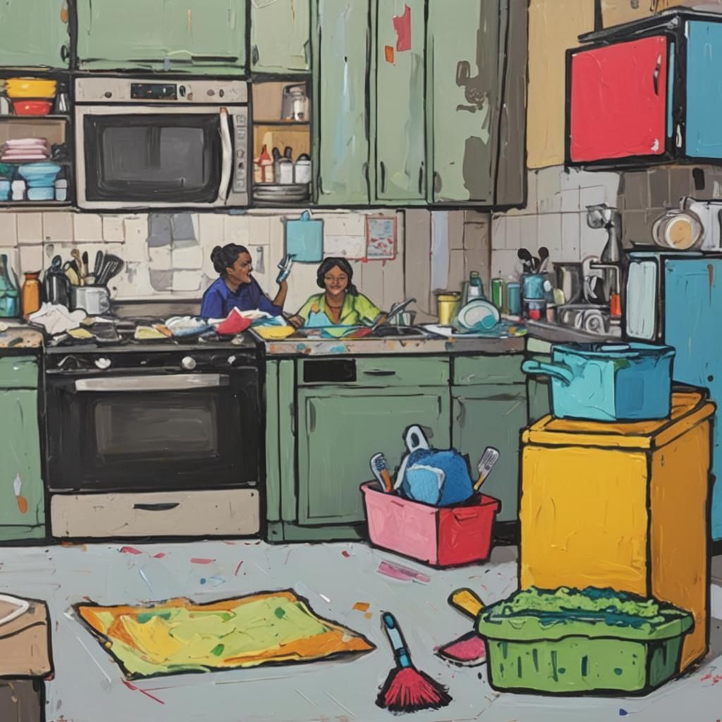 Whimsical Pop Art: Cleaning the Kitchen