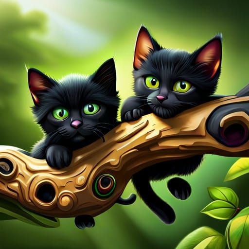 Cute Black Kittens in Fairycore Concept Art